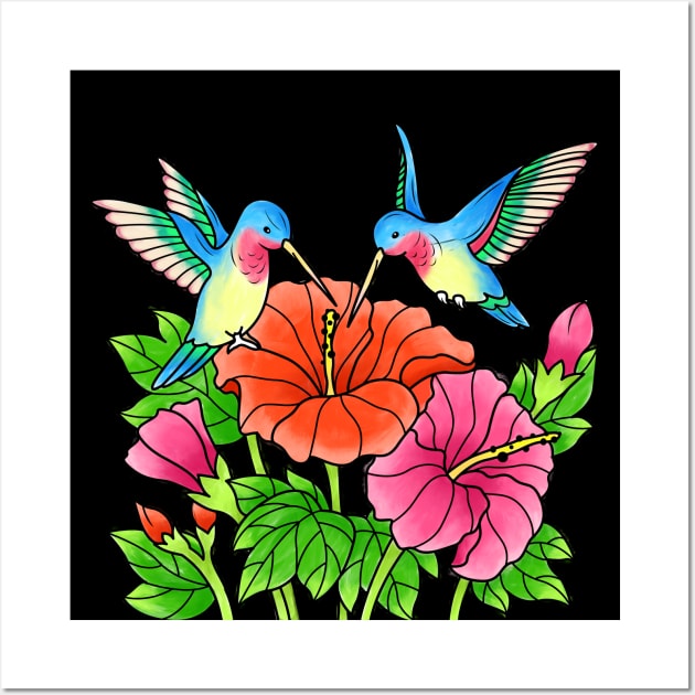 Hummingbird Couple Flowers Women Girls Hummingbirds Wall Art by samshirts
